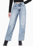 Jean corto bota recta color azul, denim para mujer - Flashy
