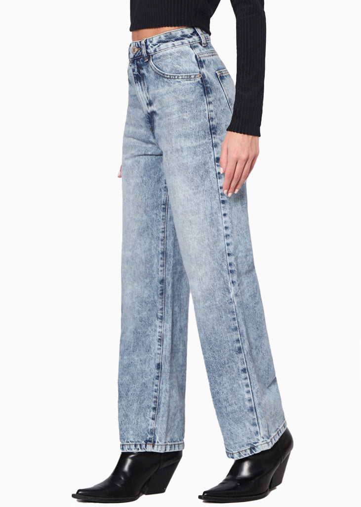 Jean corto bota recta color azul, denim para mujer - Flashy