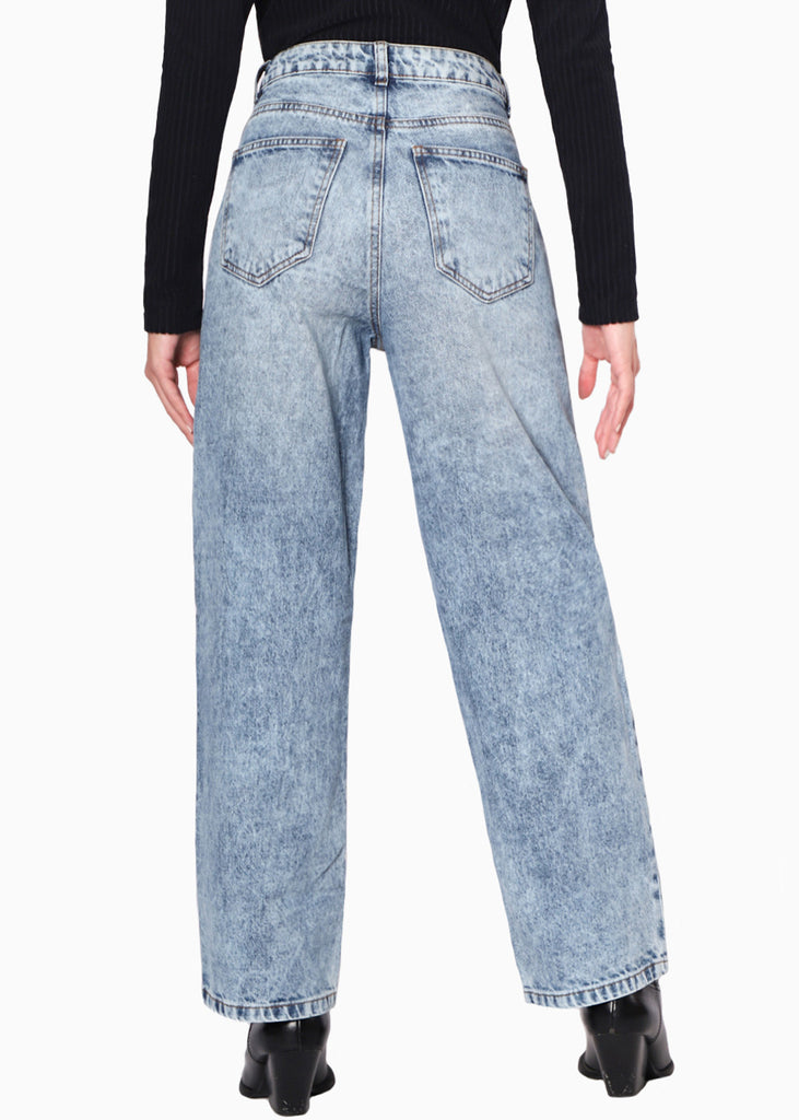 Jean corto bota recta color azul, denim para mujer - Flashy
