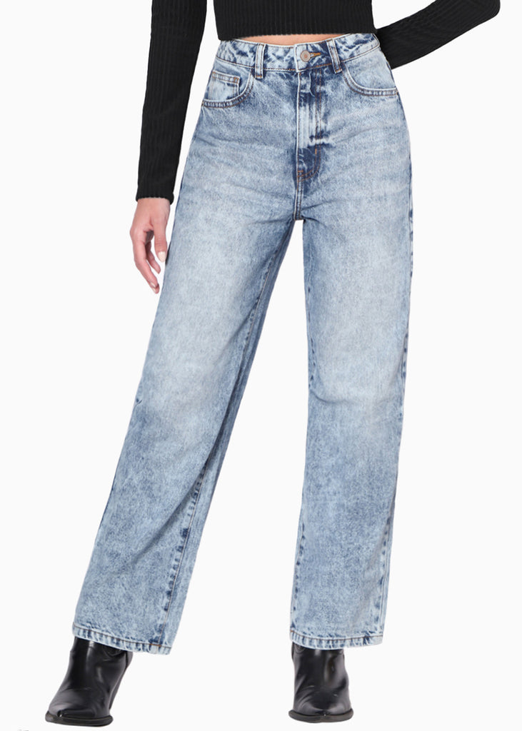 Jean corto bota recta color azul, denim para mujer - Flashy