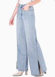 Jean culotte con cortes y de tiro alto color azul para mujer - Flashy
