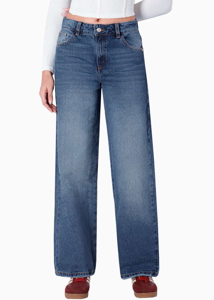 Jean indigo oscuro recto con cortes en el centro - CHARLESTON