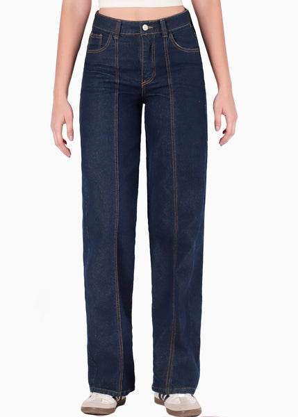 Jean indigo oscuro recto con cortes en el centro color azul para mujer - Flashy