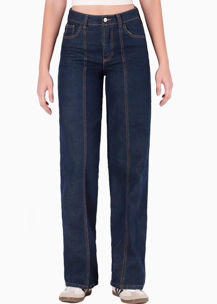 Jean indigo oscuro recto con cortes en el centro color azul para mujer - Flashy