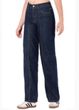 Jean indigo oscuro recto con cortes en el centro color azul para mujer - Flashy