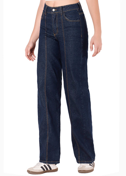 Jean indigo oscuro recto con cortes en el centro color azul para mujer - Flashy