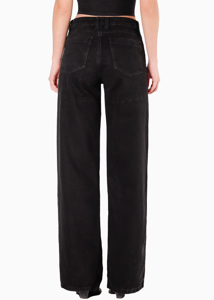Jean wide leg con corte y brillos para mujer - Flashy