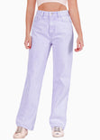 Jean recto de tiro alto full length color lila, denim para mujer - Flashy