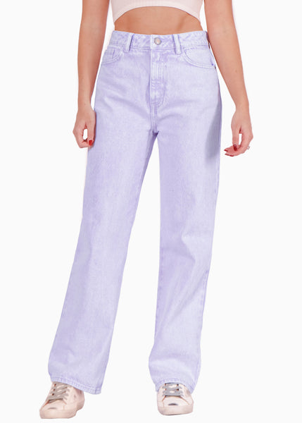 Jean recto de tiro alto full length color lila, denim para mujer - Flashy