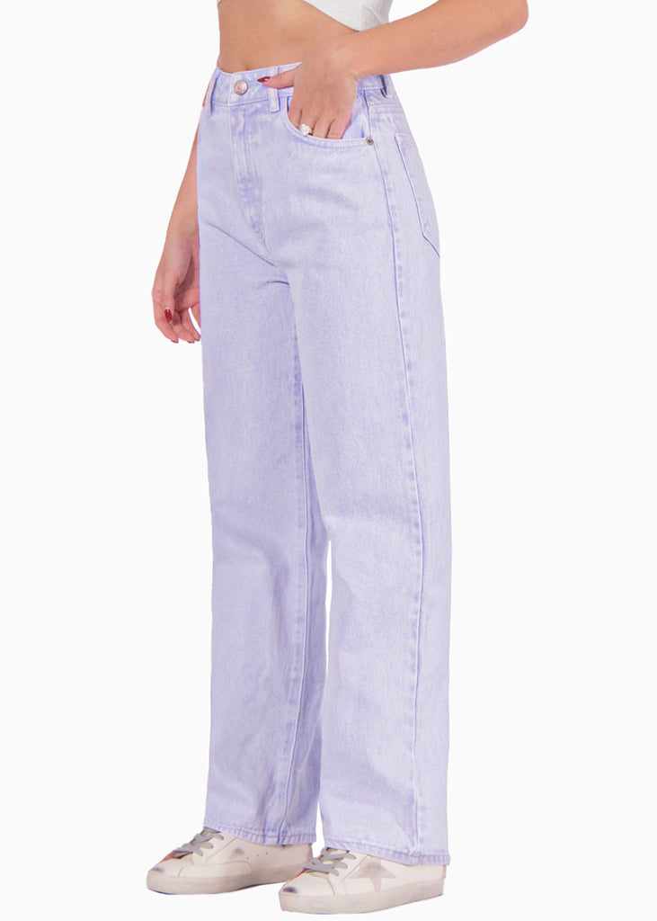 Jean recto de tiro alto full length color lila, denim para mujer - Flashy