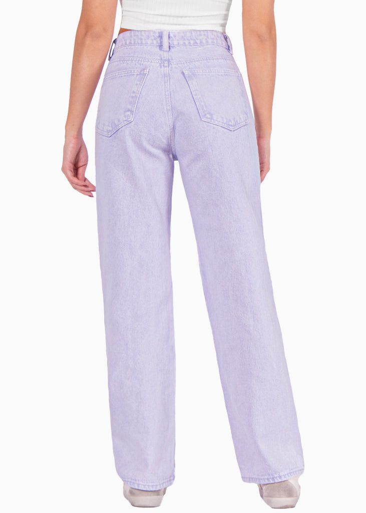 Jean recto de tiro alto full length color lila, denim para mujer - Flashy