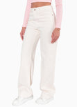 Jean recto de tiro alto full length color marfil, denim para mujer - Flashy