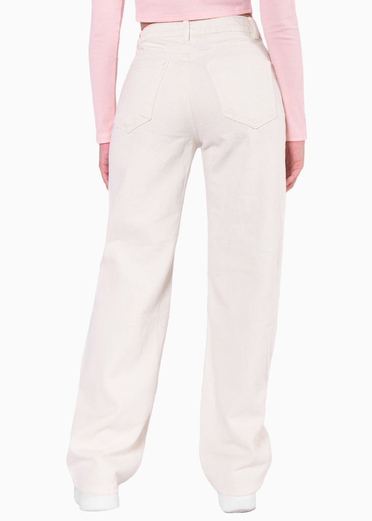 Jean recto de tiro alto full length color marfil, denim para mujer - Flashy