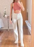 Jean recto de tiro alto full length color marfil, denim para mujer - Flashy