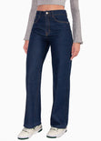 Jean recto de tiro alto full length color azul, denim para mujer - Flashy