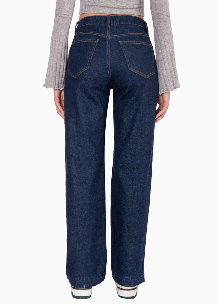 Jean recto de tiro alto full length color azul, denim para mujer - Flashy