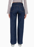 Jean recto de tiro alto full length color azul, denim para mujer - Flashy