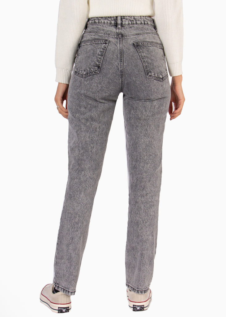 Jean recto de tiro alto color gris, denim para mujer - Flashy