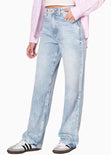 Jean recto de tiro alto color azul, denim para mujer - Flashy