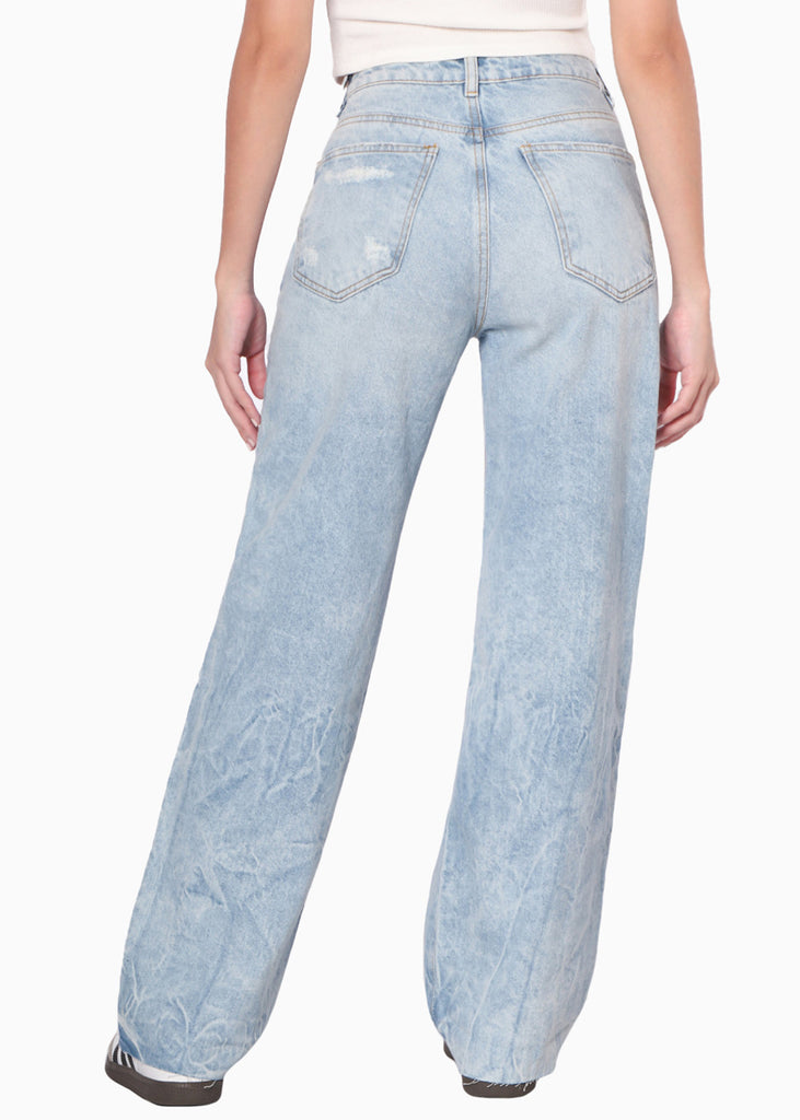 Jean recto de tiro alto color azul, denim para mujer - Flashy