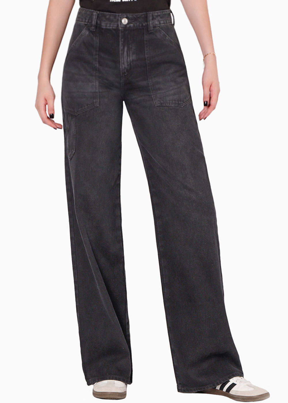 Pantalon Recto Jeans Color Negro Mujer Negro Vintage De La Mujer
