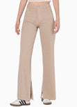 Jean wide leg full length de tiro alto color beige para mujer - Flashy