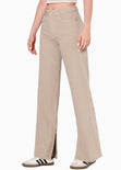 Jean wide leg full length de tiro alto color beige para mujer - Flashy