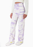 Jean recto tie die de tiro alto full length color lila, marfil, denim para mujer - Flashy