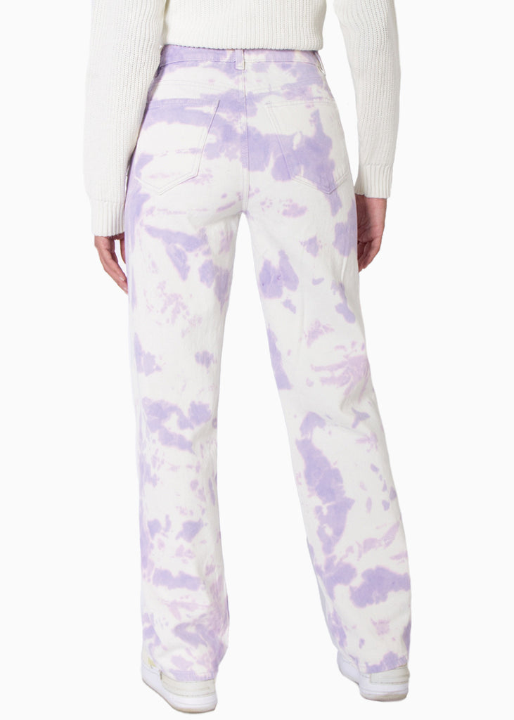 Jean recto tie die de tiro alto full length color lila, marfil, denim para mujer - Flashy