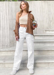 Jean recto tipo cargo con bolsillos laterales color blanco, denim para mujer - Flashy