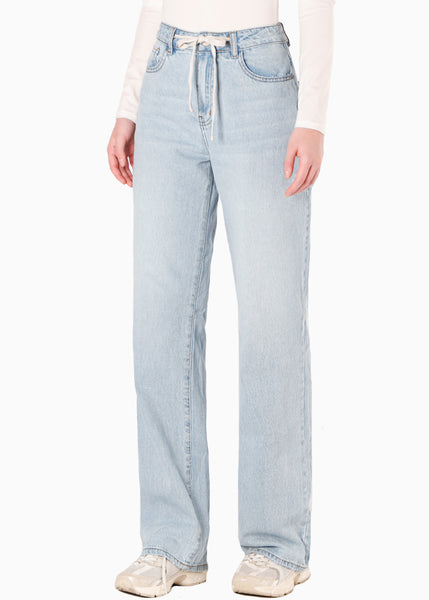 Jean Semi wide leg tiro alto con cinta para anudar en cintura - ZULEMA