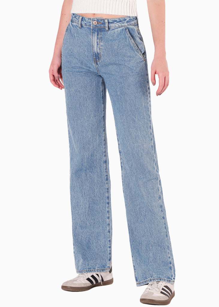 Jean Semi wide leg tiro medio color azul para mujer - Flashy