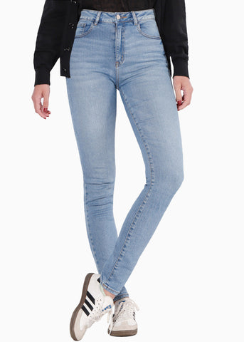 Jean skinny de tiro alto color azul, denim para mujer - Flashy