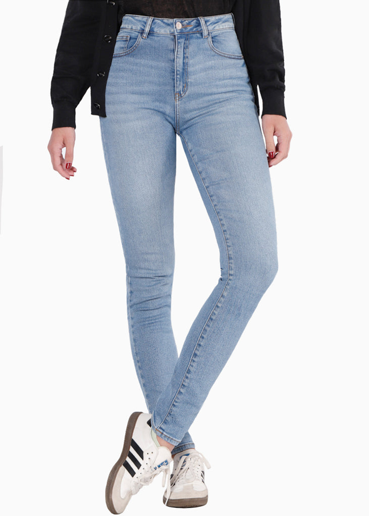 Jean skinny de tiro alto color azul, denim para mujer - Flashy