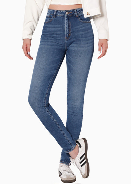 Jean skinny de tiro alto color azul, denim para mujer - Flashy