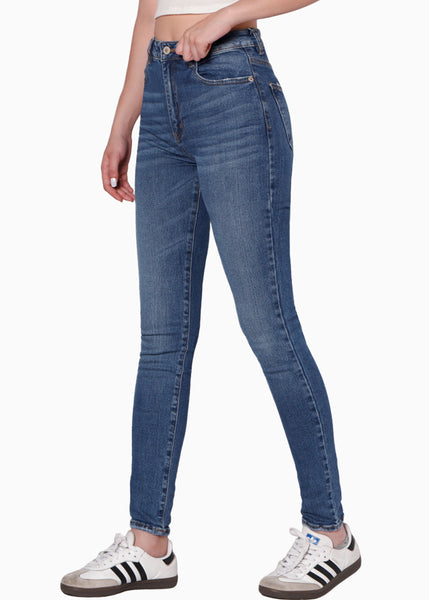 Jean skinny de tiro alto color azul, denim para mujer - Flashy