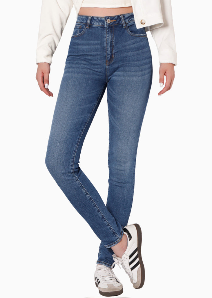 Jean skinny de tiro alto color azul, denim para mujer - Flashy