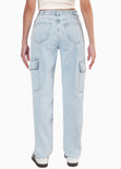 Jean tiro medio recto tipo cargo color azul, denim para mujer - Flashy