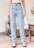 Jean tiro medio recto tipo cargo color azul, denim para mujer - Flashy