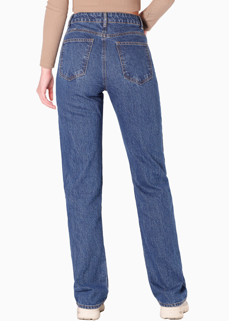 Jean tiro alto silueta recta color azul para mujer - Flashy