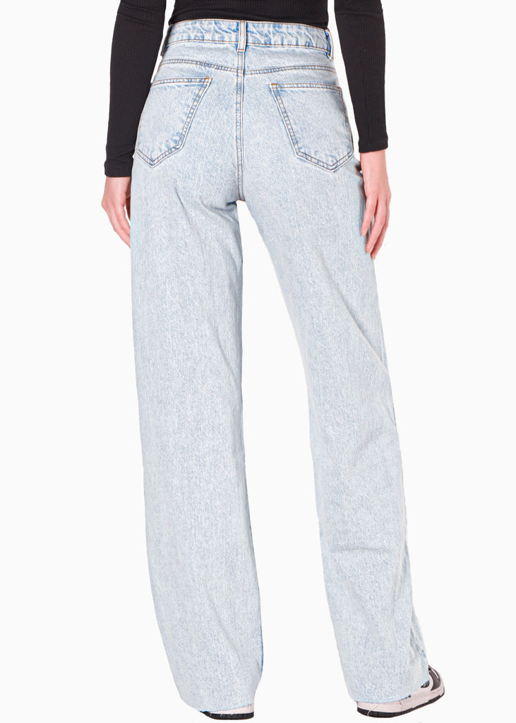 Jean tiro alto silueta wide leg ruedo al corte  color azul para mujer - Flashy