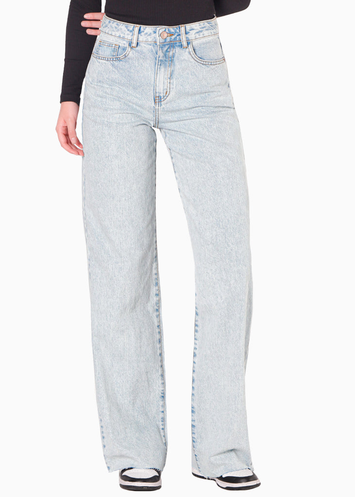 Jean tiro alto silueta wide leg ruedo al corte  color azul para mujer - Flashy