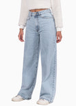 Jean tiro alto wide leg full length color azul, denim para mujer - Flashy