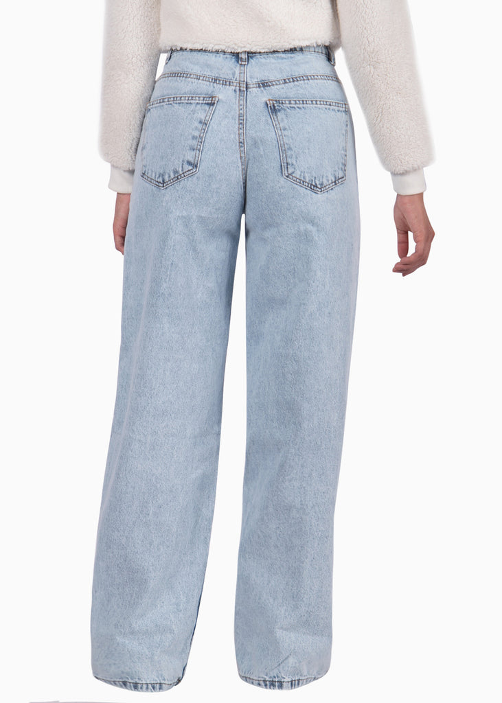 Jean tiro alto wide leg full length color azul, denim para mujer - Flashy