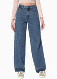 Jean tiro alto wide leg full length color azul, denim para mujer - Flashy