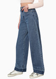 Jean tiro alto wide leg full length color azul, denim para mujer - Flashy