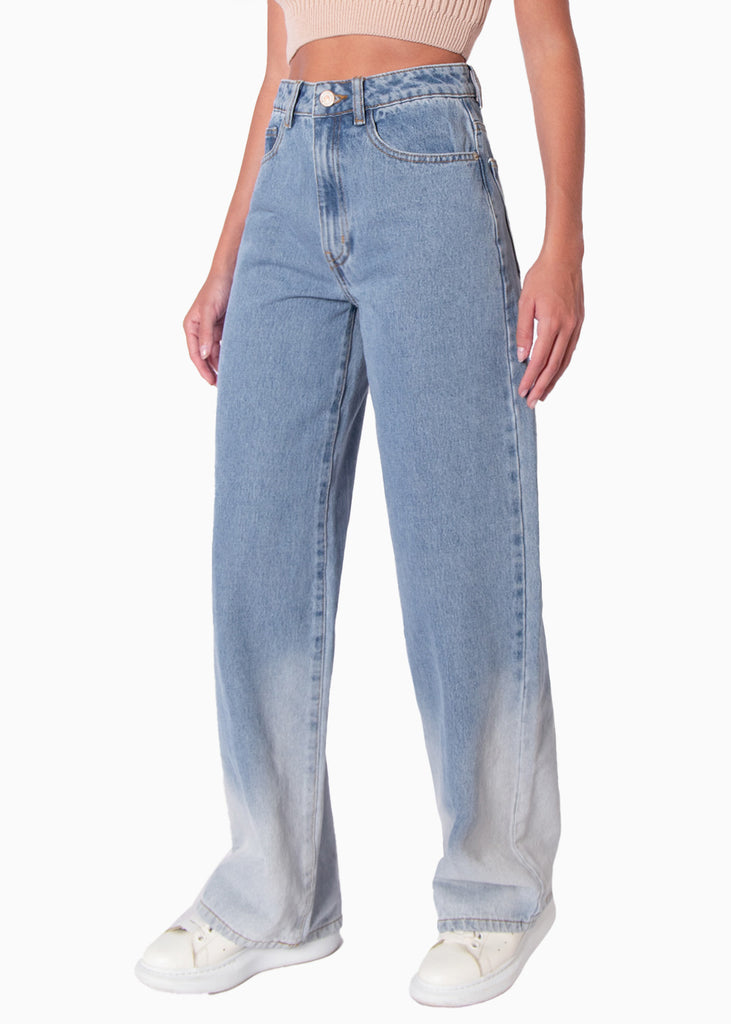Jean tiro alto wide leg full length color azul, denim para mujer - Flashy