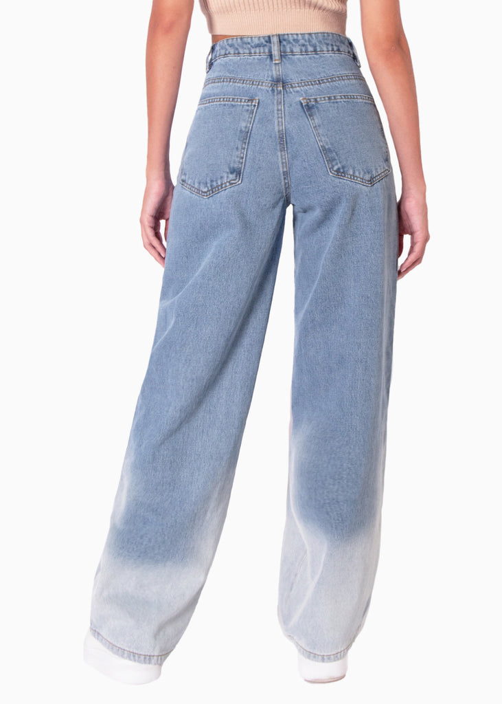 Jean tiro alto wide leg full length color azul, denim para mujer - Flashy