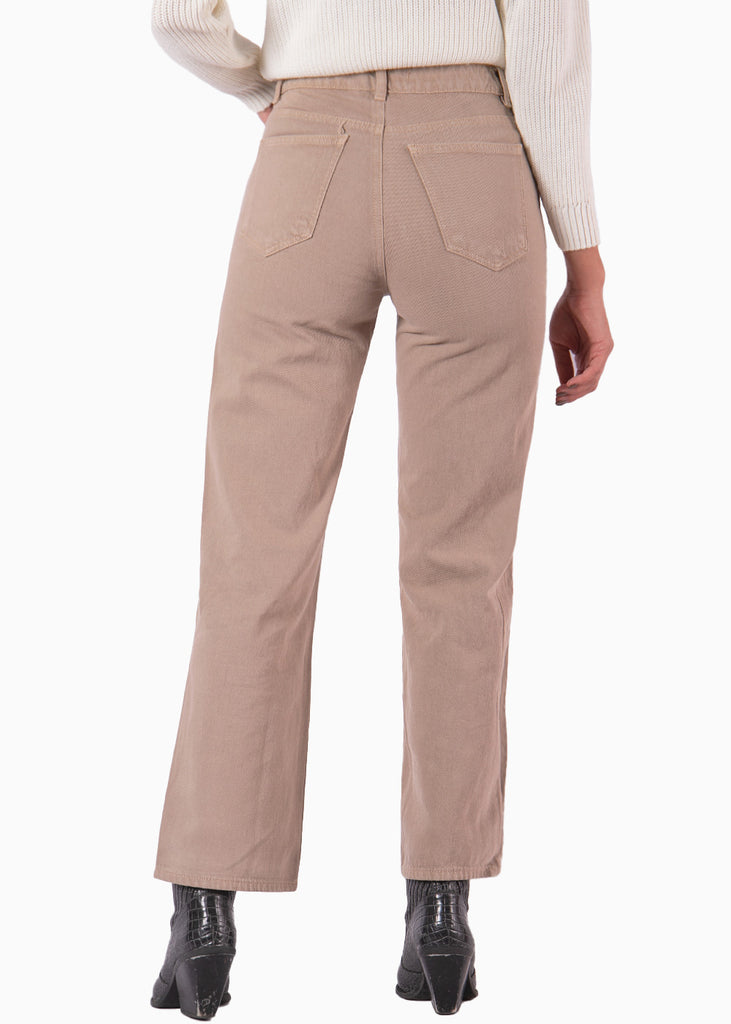 Jean tiro alto wide leg color beige, denim para mujer - Flashy