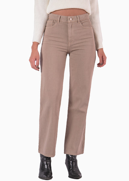 Jean tiro alto wide leg color beige, denim para mujer - Flashy